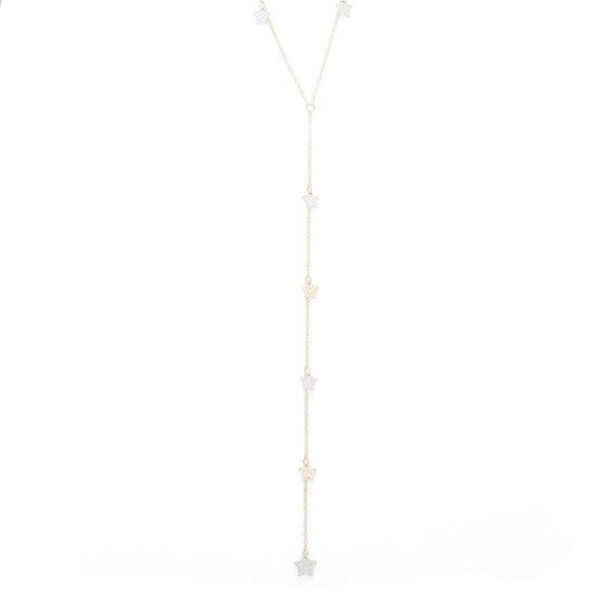 Diamond-Cut Star Dangle Station "Y" Necklace in 10K Two-Tone Gold