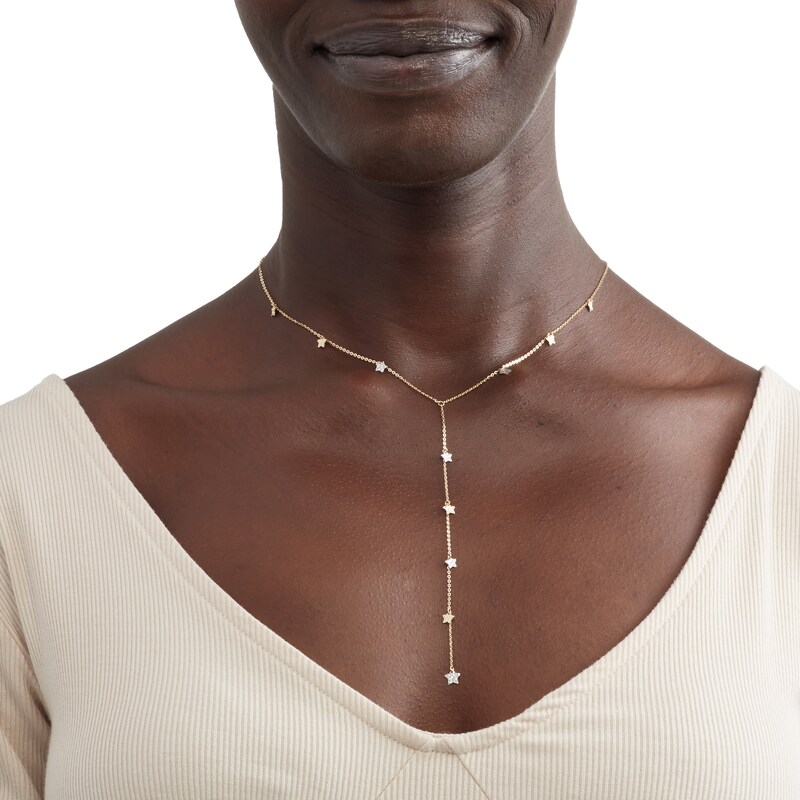 Main Image 3 of Diamond-Cut Star Dangle Station "Y" Necklace in 10K Two-Tone Gold