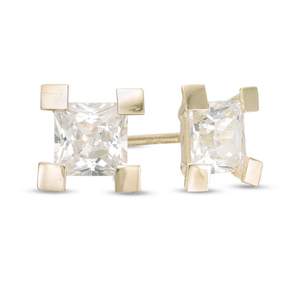 4mm Princess-Cut Cubic Zirconia Solitaire Square-Prong Stud Earrings in 10K Gold