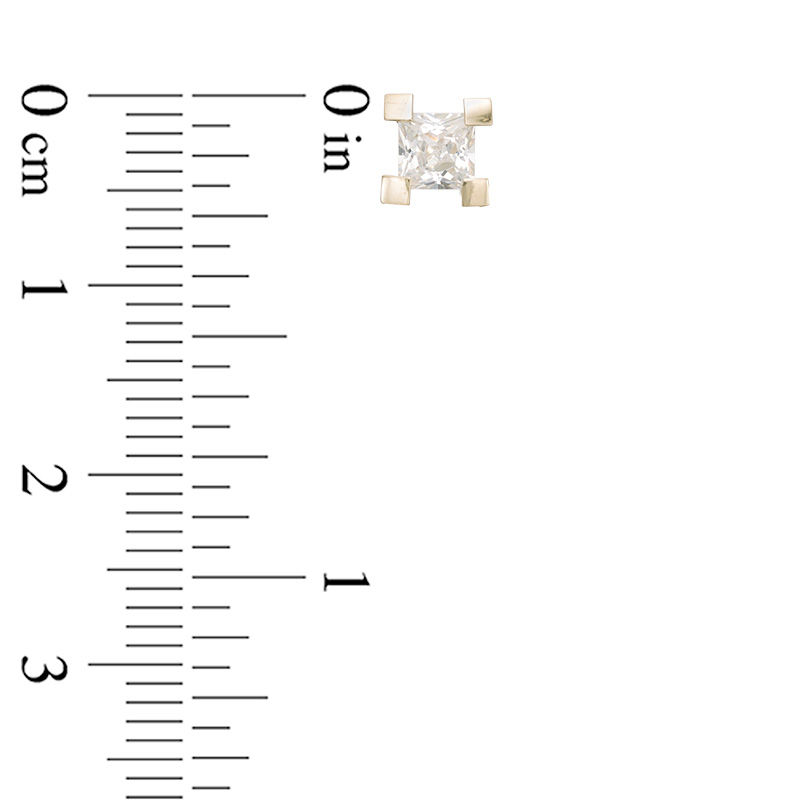 Main Image 2 of 4mm Princess-Cut Cubic Zirconia Solitaire Square-Prong Stud Earrings in 10K Gold