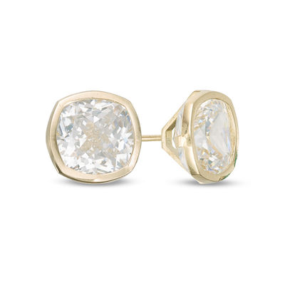 8mm Cushion-Cut Cubic Zirconia Bezel-Set Stud Earrings in 10K Gold