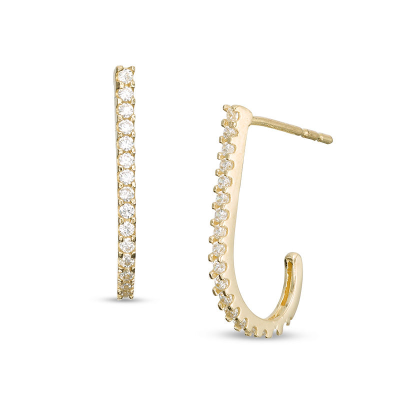 Main Image 1 of Cubic Zirconia J-Hoop Earrings in 10K Gold