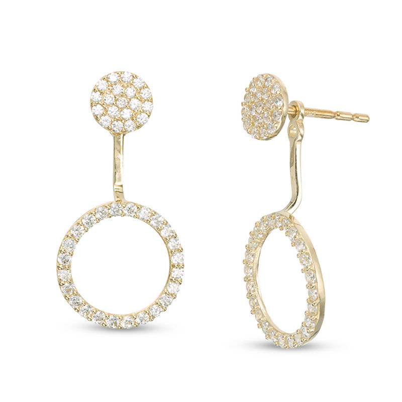 Main Image 1 of Cubic Zirconia Cluster and Open Circle Front/Back Earrings in 10K Gold