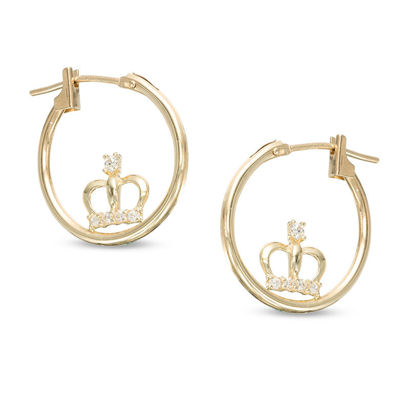 16mm Cubic Zirconia Crown Hoop Earrings in 10K Gold