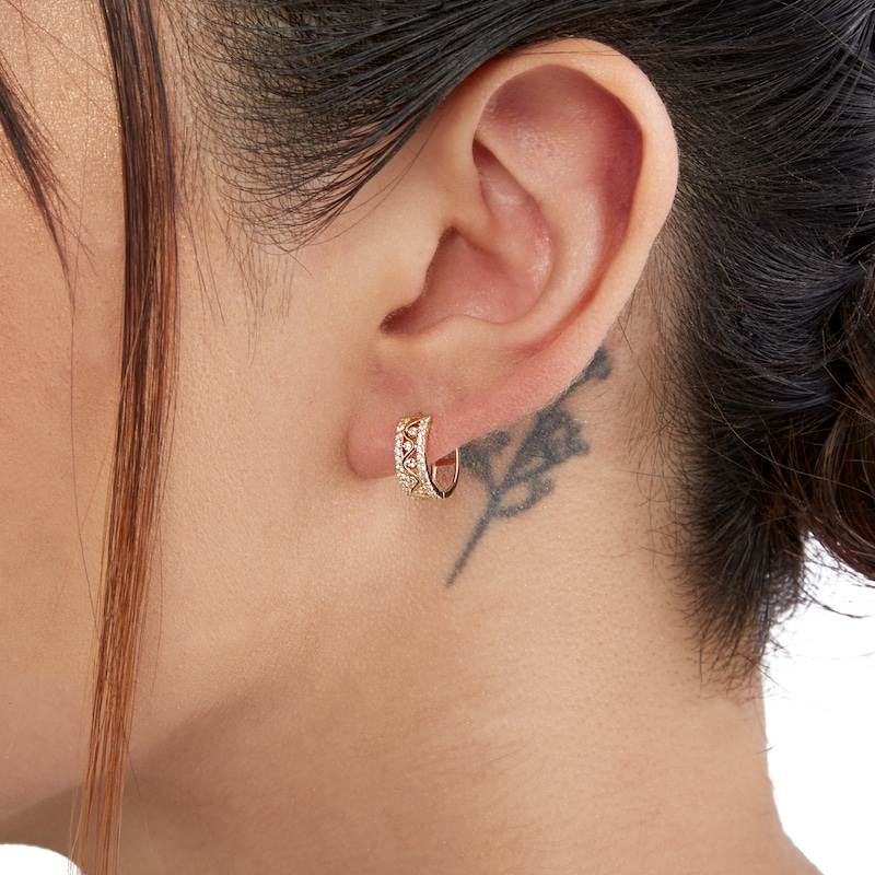 Main Image 3 of Cubic Zirconia Zig-Zag Huggie Hoop Earrings in 10K Gold