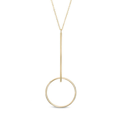 Made in Italy Hollow Linear Bar and Open Circle Necklace in 10K Gold - 17"