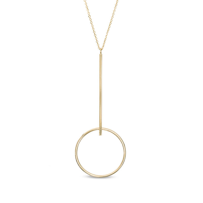 Main Image 1 of Made in Italy Hollow Linear Bar and Open Circle Necklace in 10K Gold - 17"