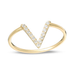 Made in Italy Cubic Zirconia &quot;V&quot; Ring in 10K Casting Gold - Size 7