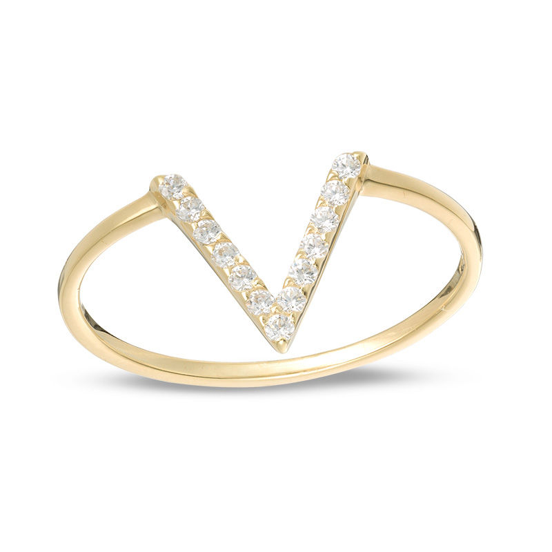 Main Image 1 of Made in Italy Cubic Zirconia "V" Ring in 10K Casting Gold - Size 7