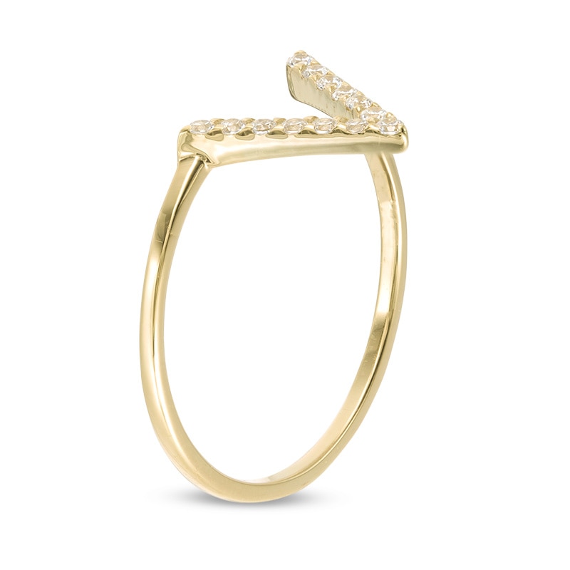 Main Image 4 of Made in Italy Cubic Zirconia "V" Ring in 10K Casting Gold - Size 7