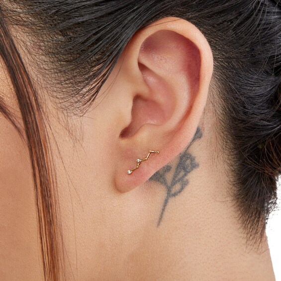 Bezel-Set Cubic Zirconia and Beaded Constellation Crawler Earrings in 10K Gold