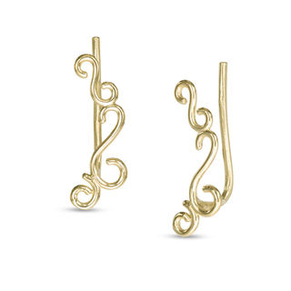 Filigree Curved Crawler Earrings in 10K Gold