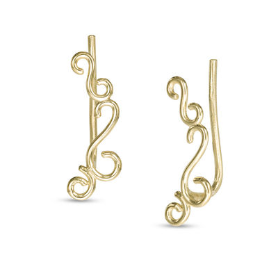 Filigree Curved Crawler Earrings in 10K Gold