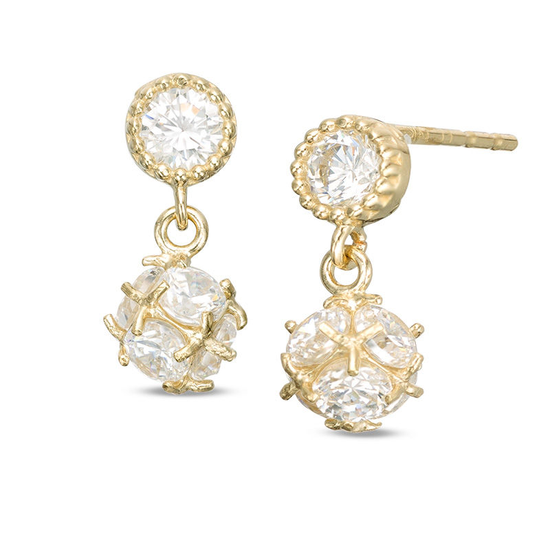 Main Image 1 of 3mm Cubic Zirconia Bead Frame and Wire-Prong Ball Drop Earrings in 10K Gold