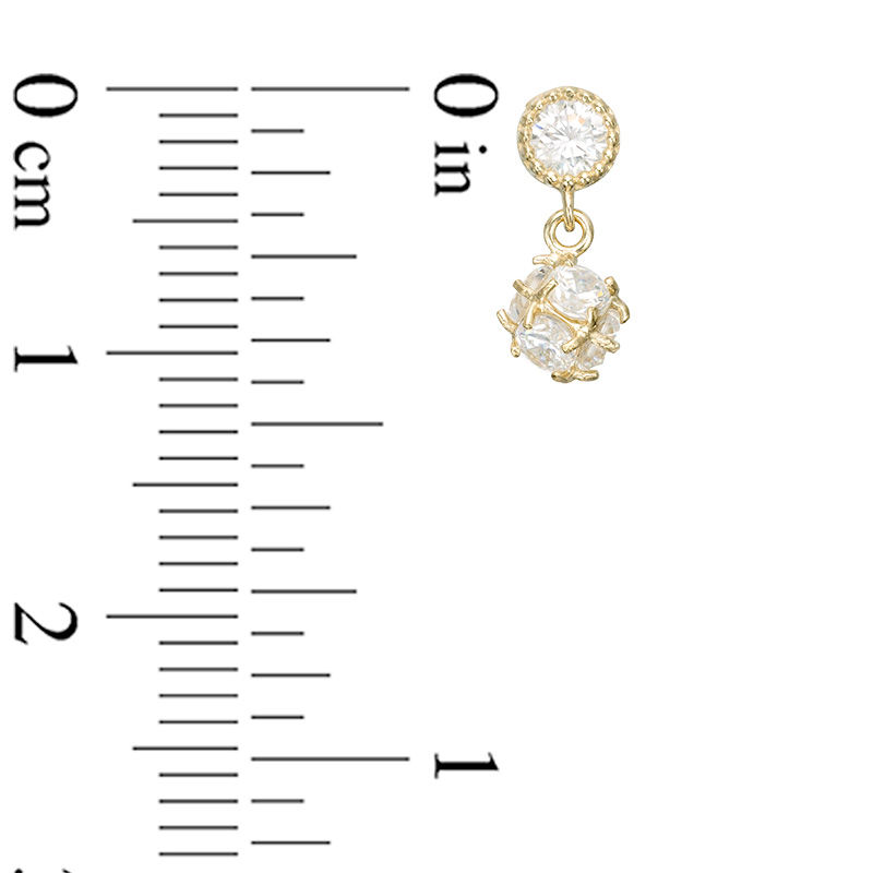 Main Image 2 of 3mm Cubic Zirconia Bead Frame and Wire-Prong Ball Drop Earrings in 10K Gold