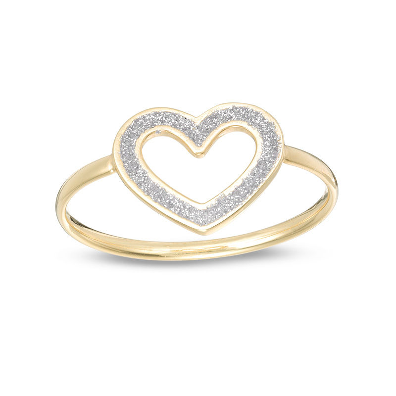 Made in Italy Glitter Enamel Cut-Out Heart Ring in 10K Gold - Size 7