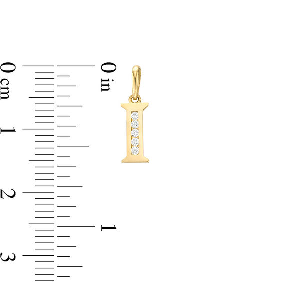 Cubic Zirconia "I" Initial Charm Pendant in 10K Solid Gold