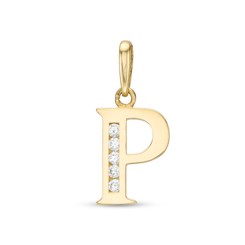 Cubic Zirconia "P" Initial Charm Pendant in 10K Solid Gold
