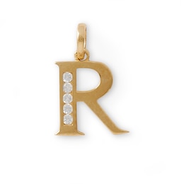 Cubic Zirconia &quot;R&quot; Initial Charm Pendant in 10K Solid Gold