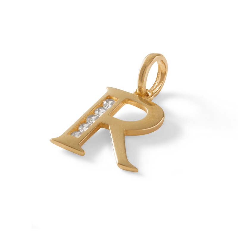 Cubic Zirconia "R" Initial Charm Pendant in 10K Solid Gold