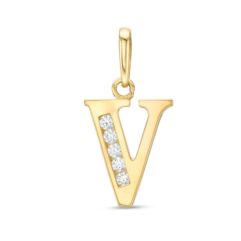 Cubic Zirconia "V" Initial Charm Pendant in 10K Solid Gold