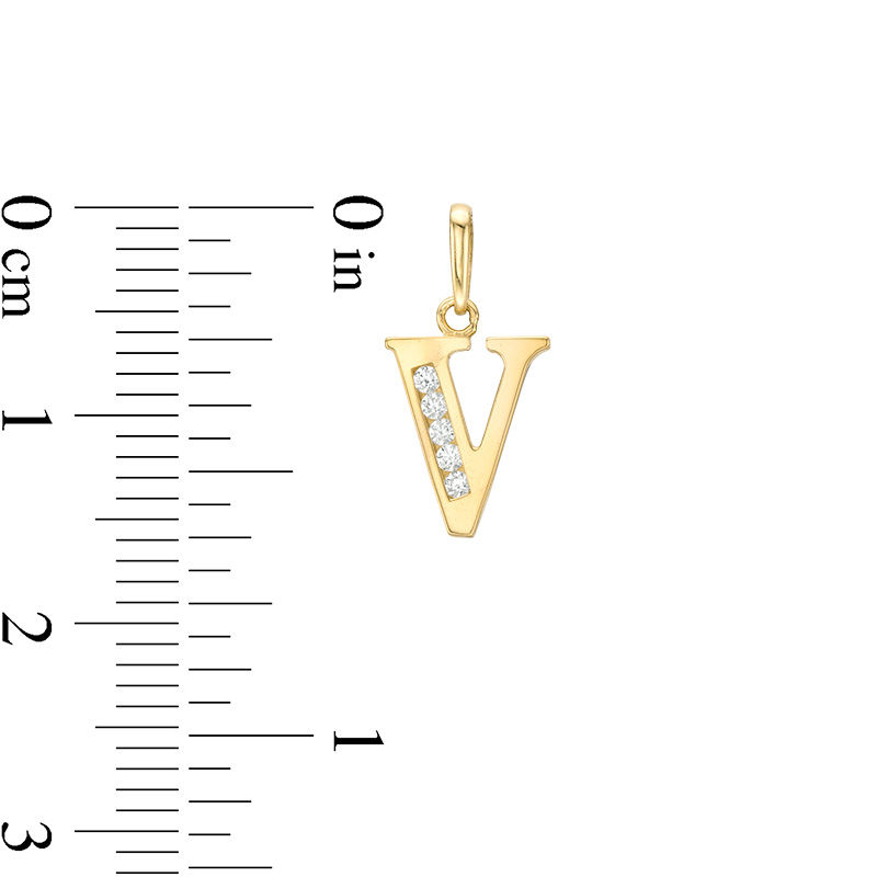 Main Image 2 of Cubic Zirconia &quot;V&quot; Initial Charm Pendant in 10K Solid Gold