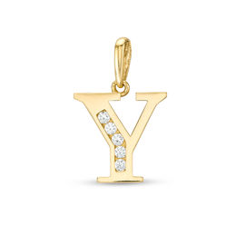 Cubic Zirconia &quot;Y&quot; Initial Charm Pendant in 10K Solid Gold