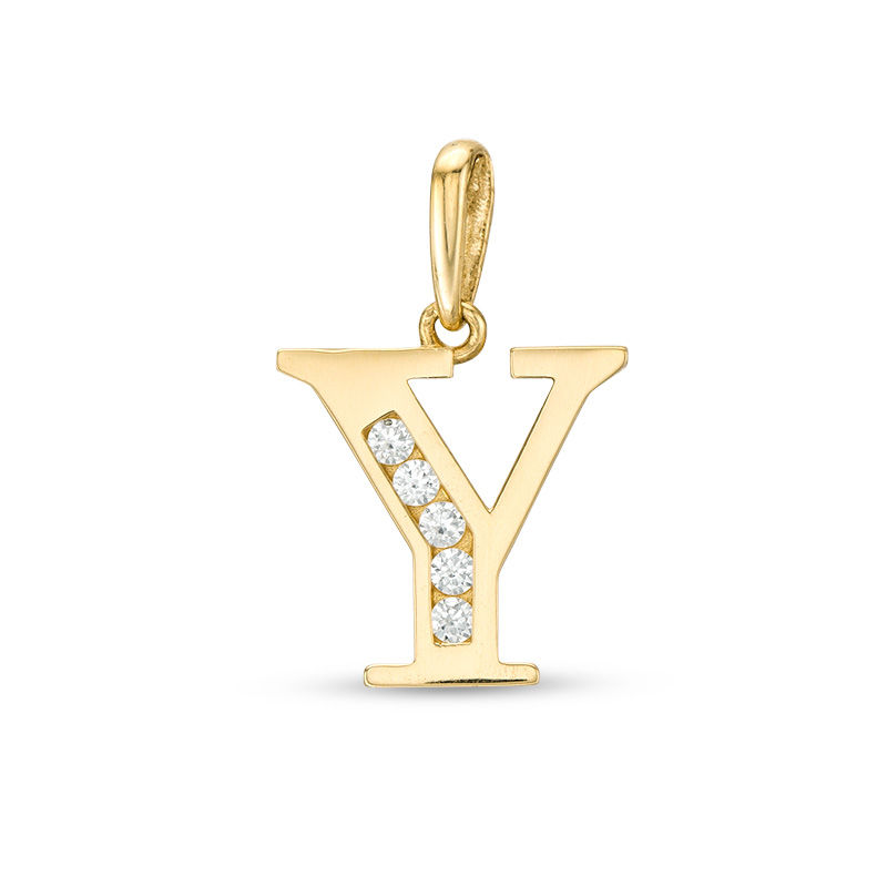 Cubic Zirconia "Y" Initial Charm Pendant in 10K Solid Gold