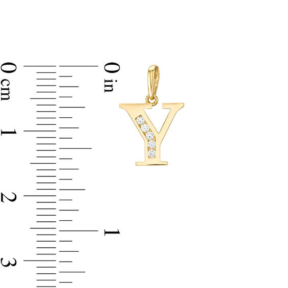 Cubic Zirconia "Y" Initial Charm Pendant in 10K Solid Gold