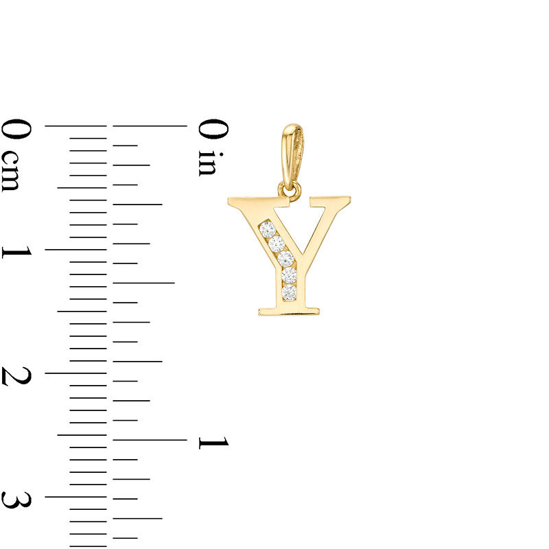 Cubic Zirconia "Y" Initial Charm Pendant in 10K Solid Gold