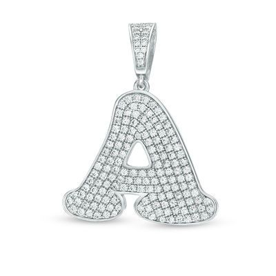 Cubic Zirconia Pavé "A" Initial Necklace Charm in Sterling Silver