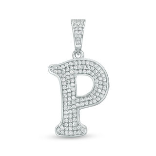 Cubic Zirconia "P" Initial Charm Pendant in Sterling Silver