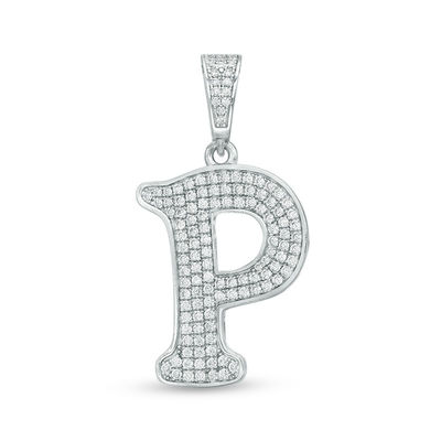 Cubic Zirconia "P" Initial Charm Pendant in Sterling Silver