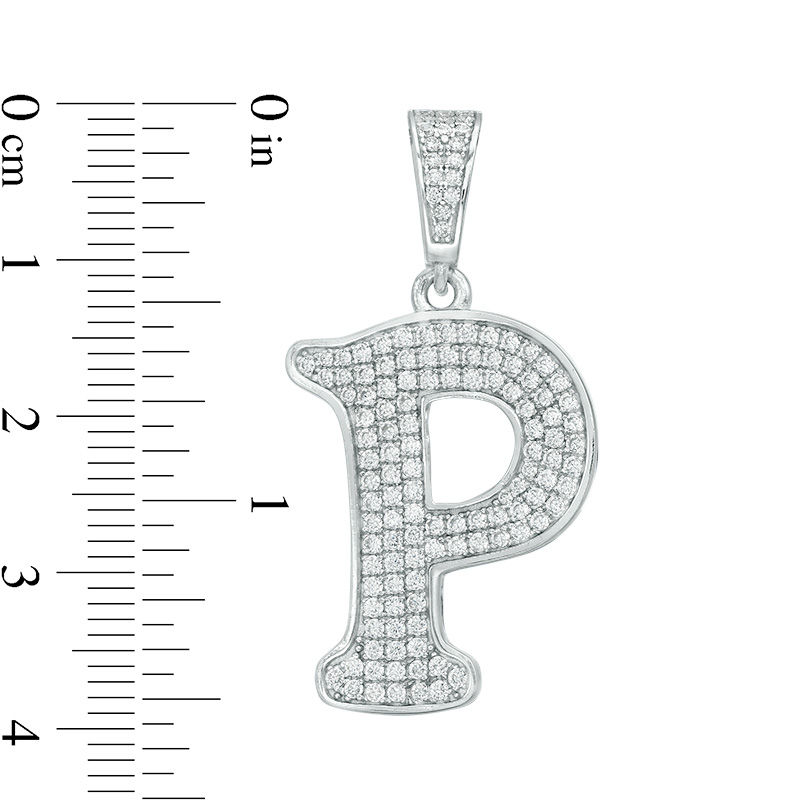 Main Image 2 of Cubic Zirconia "P" Initial Charm Pendant in Sterling Silver