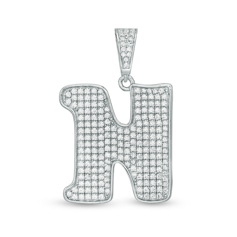 Cubic Zirconia "N" Initial Charm Pendant in Sterling Silver