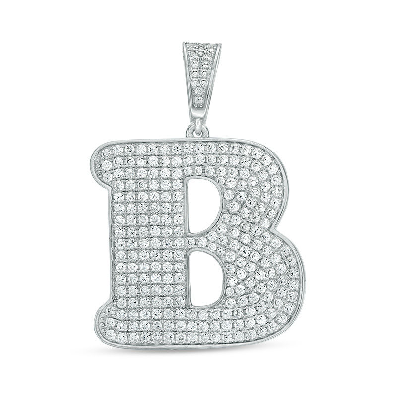 Cubic Zirconia Pavé "B" Initial Necklace Charm in Sterling Silver