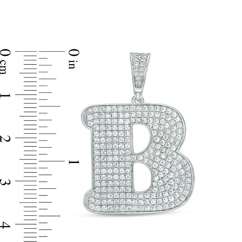 Cubic Zirconia Pavé "B" Initial Necklace Charm in Sterling Silver