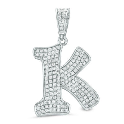 Cubic Zirconia Pavé "K" Initial Necklace Charm in Sterling Silver