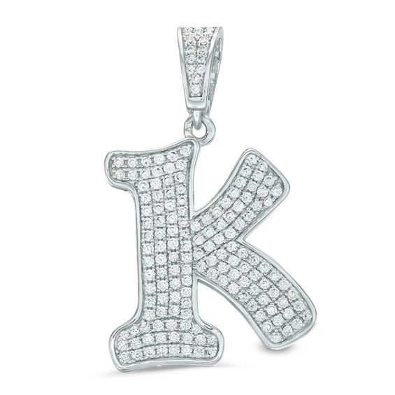 Cubic Zirconia Pavé "K" Initial Necklace Charm in Sterling Silver
