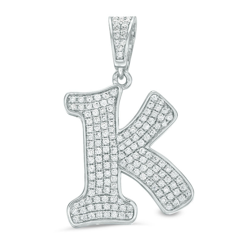 Cubic Zirconia Pavé "K" Initial Necklace Charm in Sterling Silver