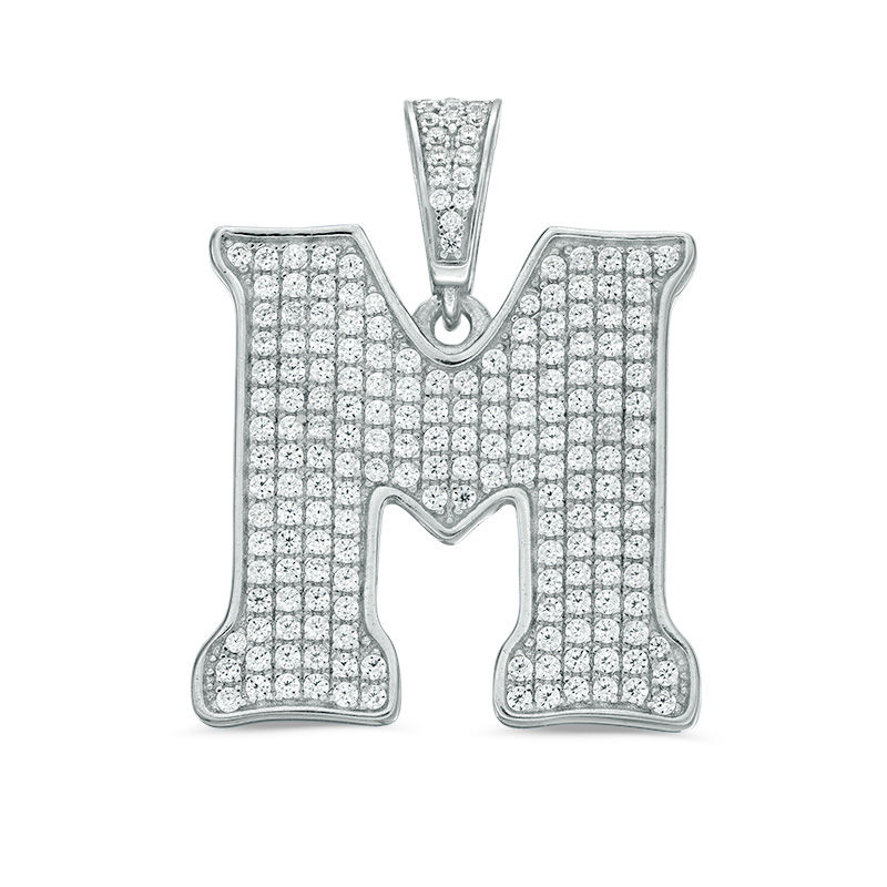 Main Image 1 of Cubic Zirconia Pavé "M" Initial Necklace Charm in Sterling Silver