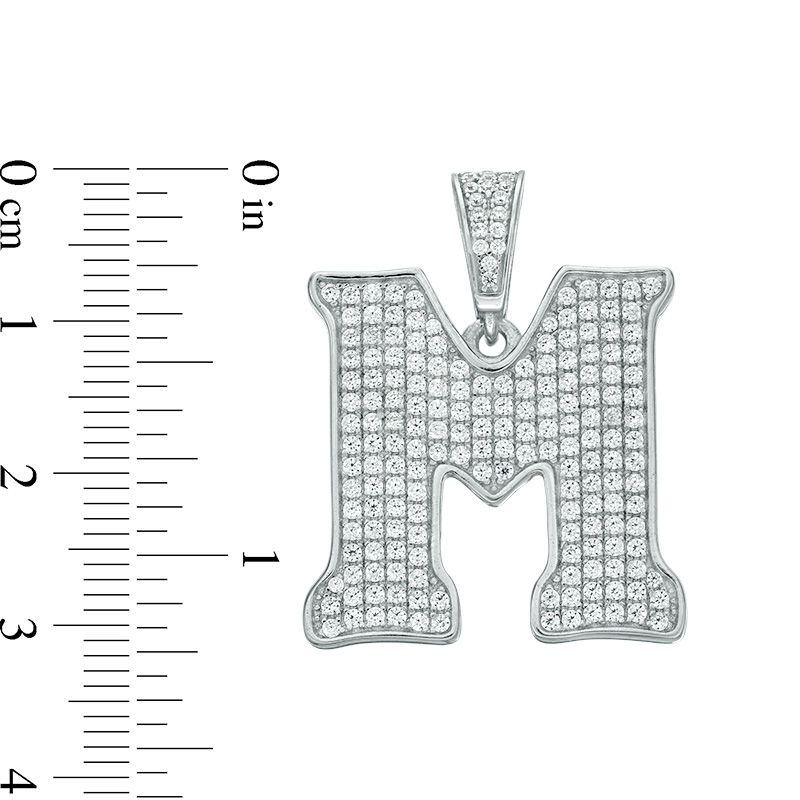 Main Image 2 of Cubic Zirconia Pavé "M" Initial Necklace Charm in Sterling Silver