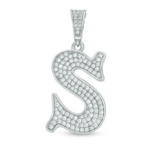 Cubic Zirconia Pavé "S" Initial Necklace Charm in Sterling Silver