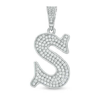 Cubic Zirconia Pavé "S" Initial Necklace Charm in Sterling Silver