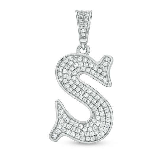 Cubic Zirconia Pavé "S" Initial Necklace Charm in Sterling Silver