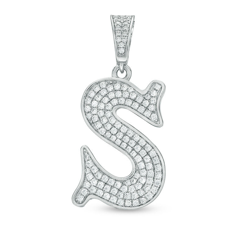 Cubic Zirconia Pavé "S" Initial Necklace Charm in Sterling Silver