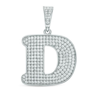 Cubic Zirconia Pavé "D" Initial Necklace Charm in Sterling Silver