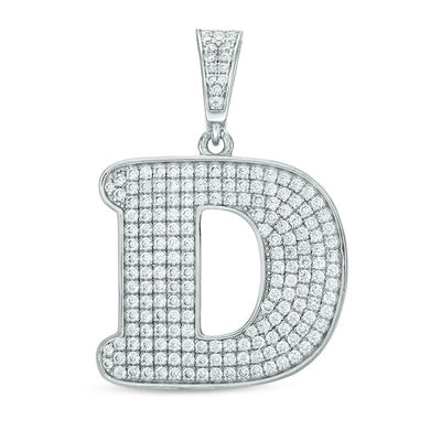Cubic Zirconia Pavé "D" Initial Necklace Charm in Sterling Silver