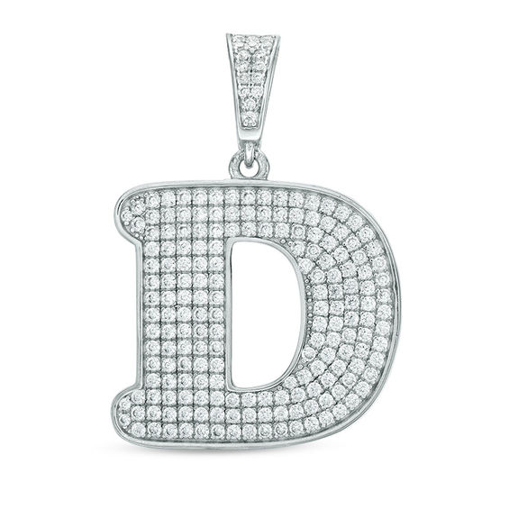 Cubic Zirconia Pavé "D" Initial Necklace Charm in Sterling Silver