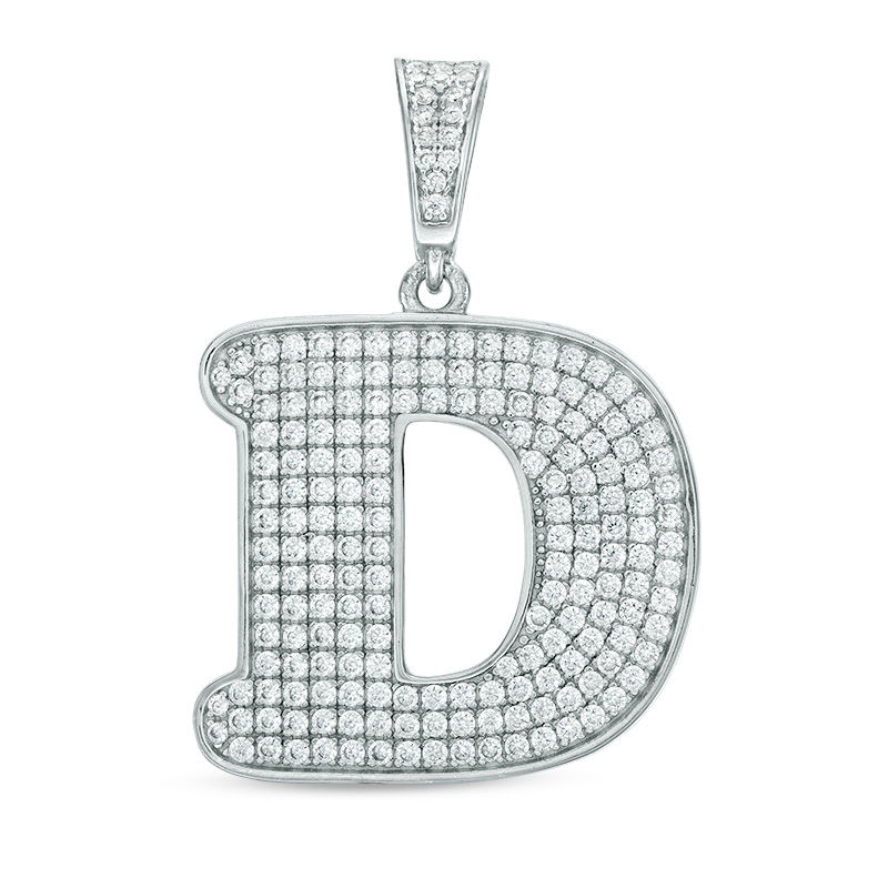 Cubic Zirconia Pavé "D" Initial Necklace Charm in Sterling Silver